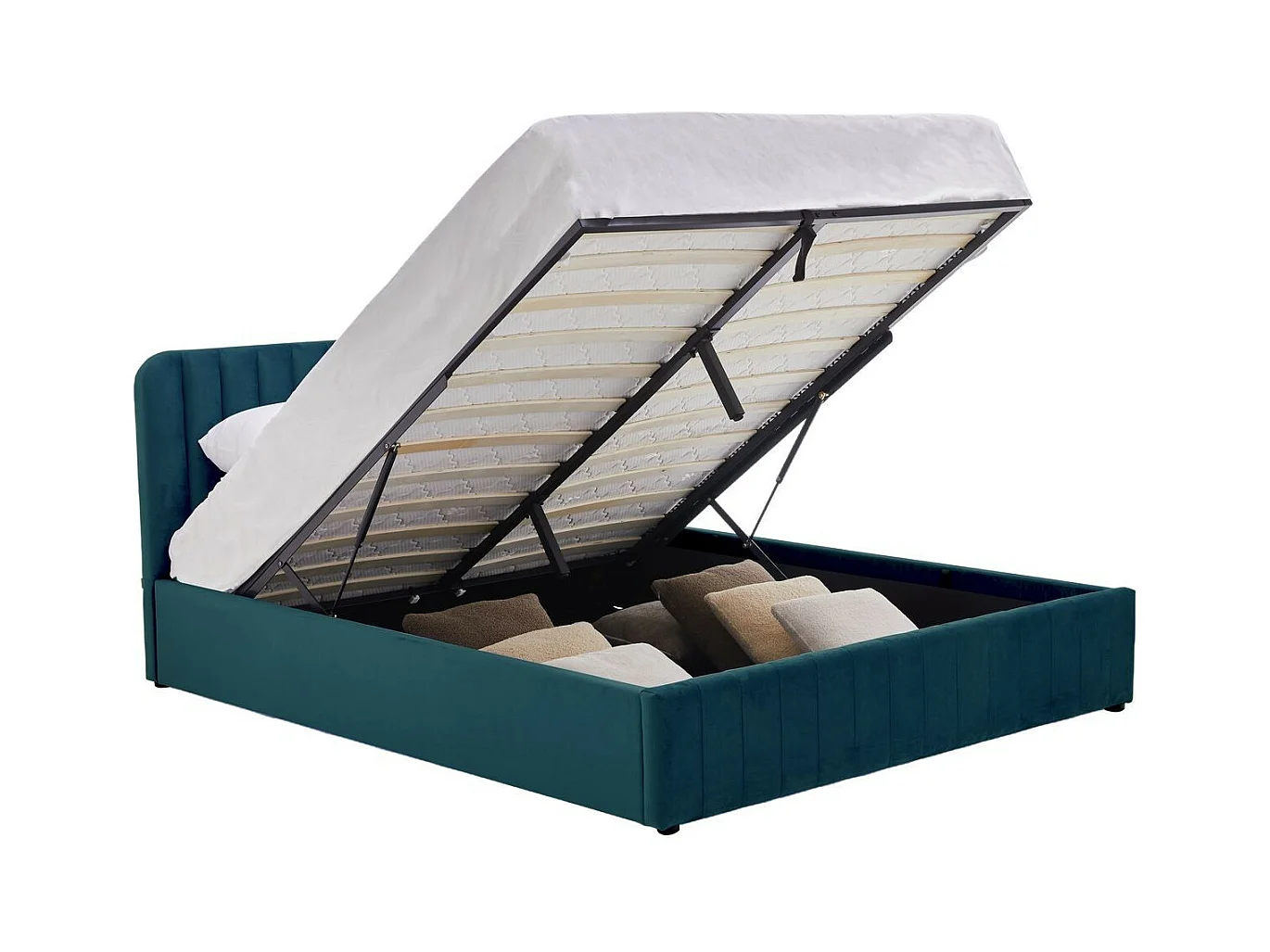 Lit coffre adulte 140x190 cm avec tête de lit capitonnée en velours bleu - Ava