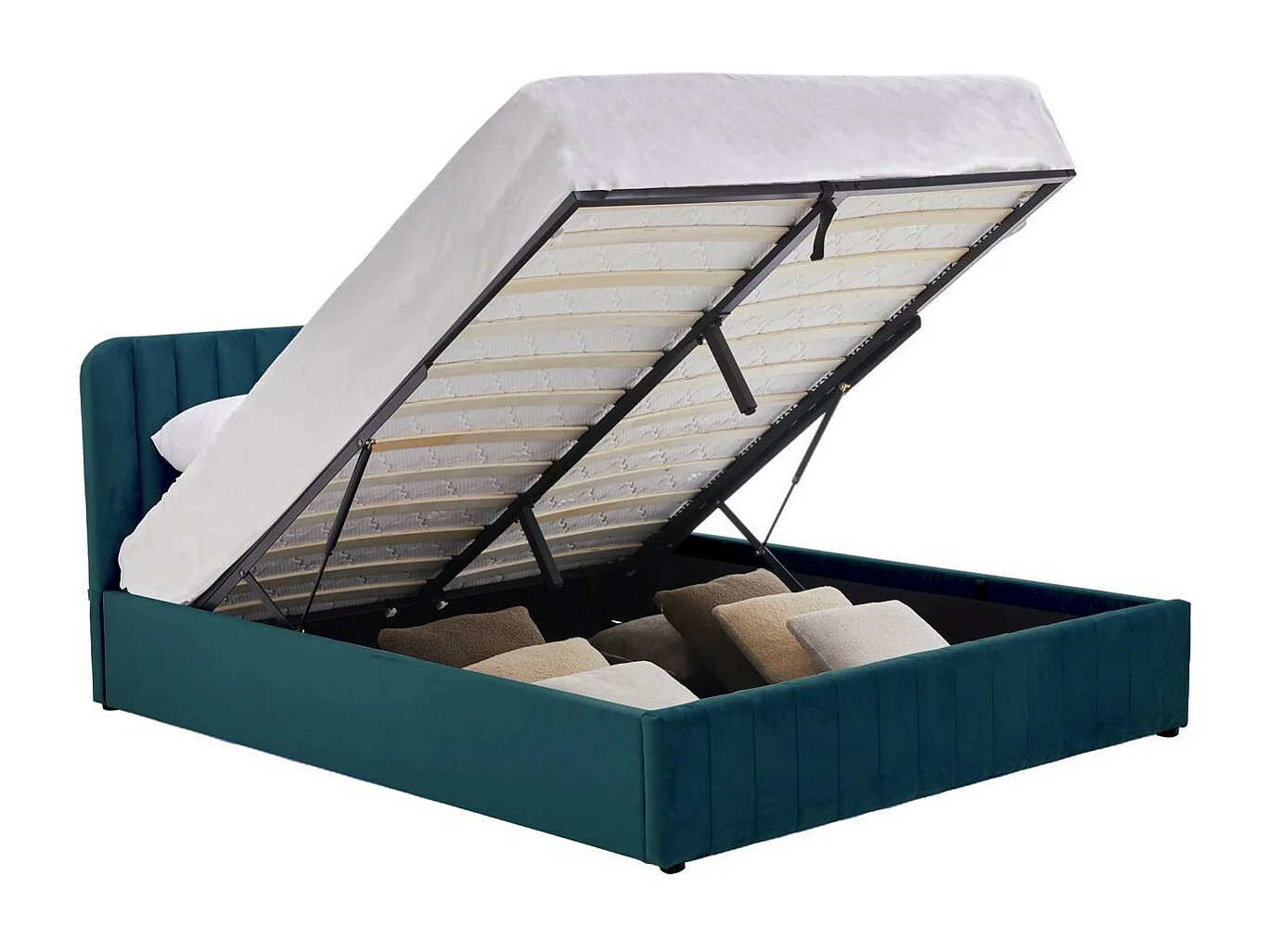 Lit coffre adulte 140x190 cm avec tête de lit capitonnée en velours bleu - Ava