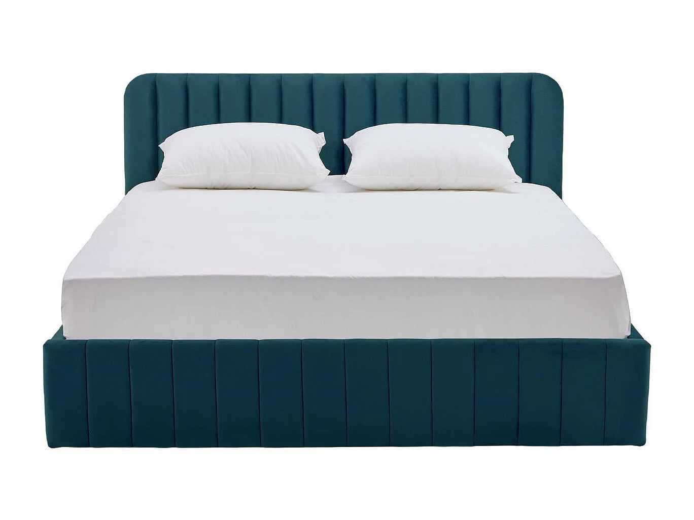 Lit coffre adulte 140x190 cm avec tête de lit capitonnée en velours bleu - Ava