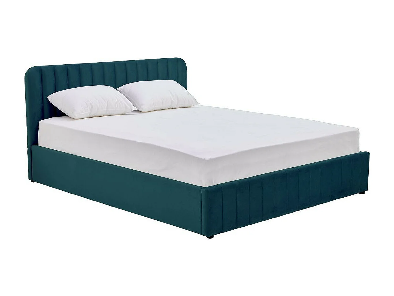 Lit coffre adulte 140x190 cm avec tête de lit capitonnée en velours bleu - Ava