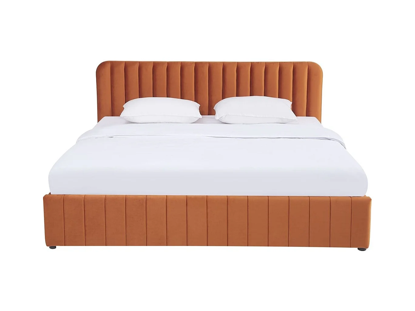 Lit coffre adulte 180x200 cm avec tête de lit capitonnée en velours terracotta - Ava