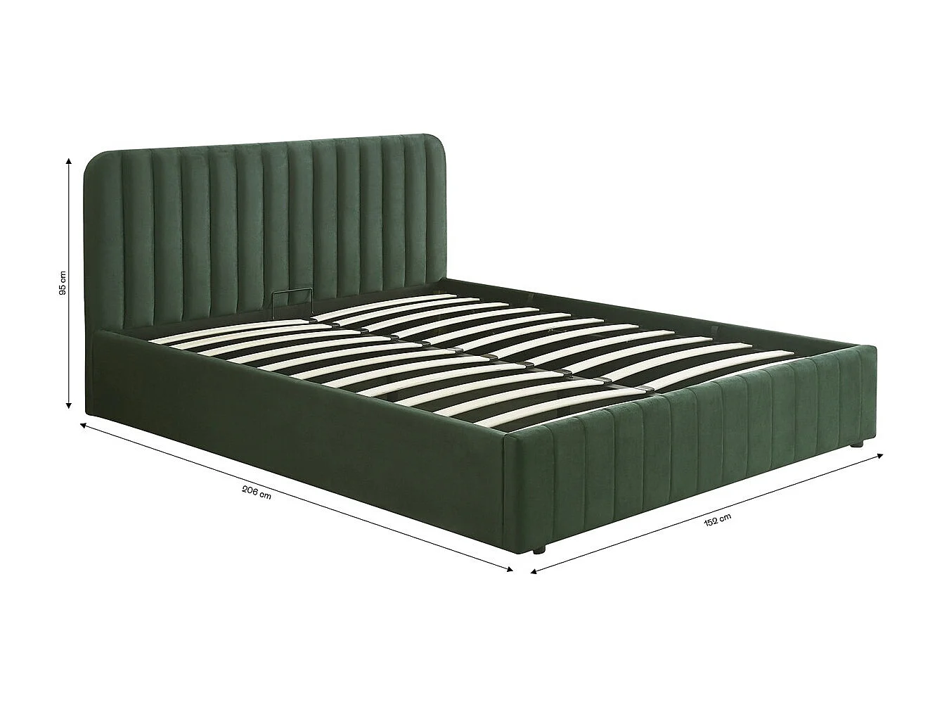 Lit coffre adulte 140x190 cm avec tête de lit capitonnée en velours vert kaki - Ava