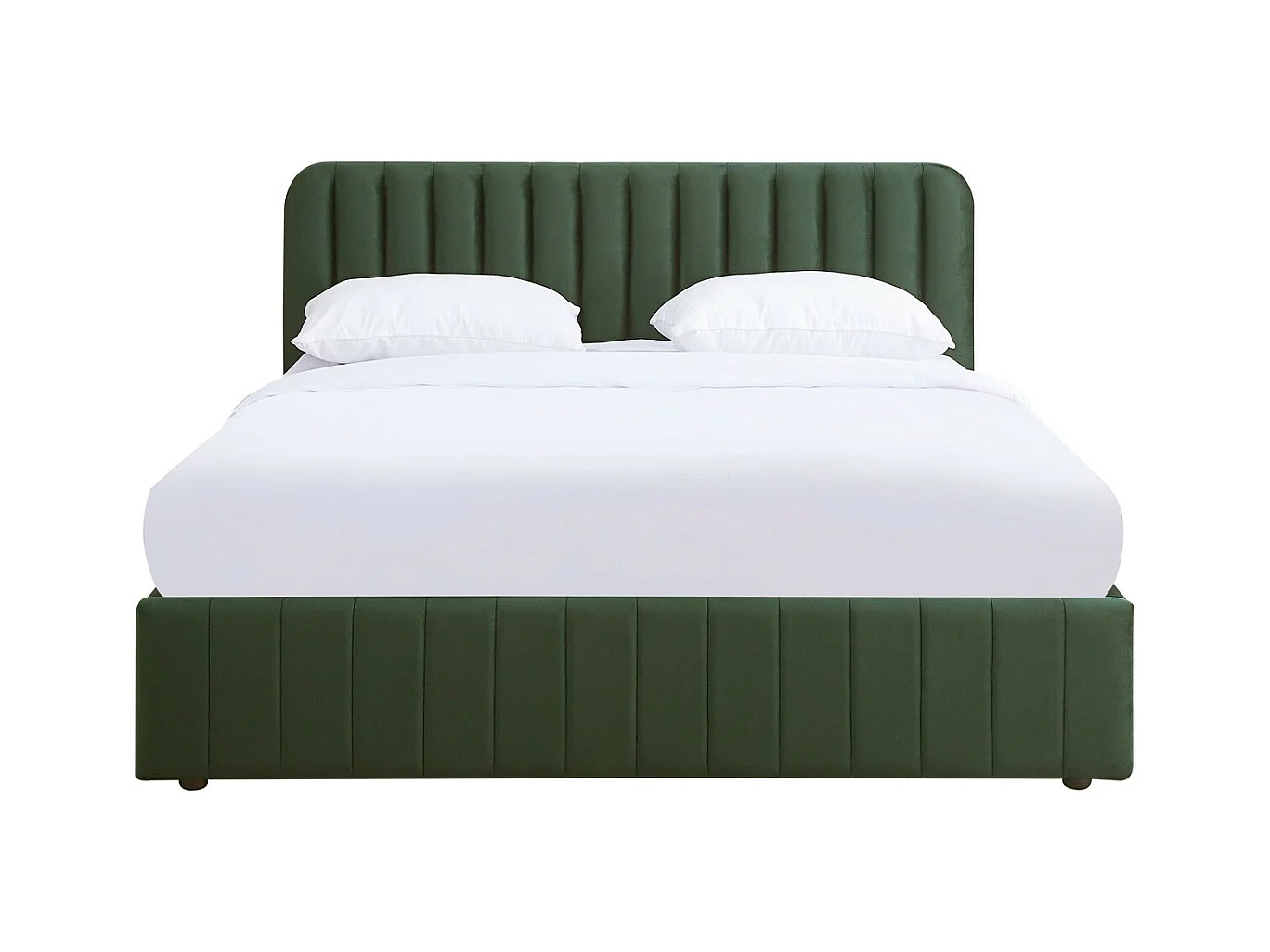 Lit coffre adulte 140x190 cm avec tête de lit capitonnée en velours vert kaki - Ava