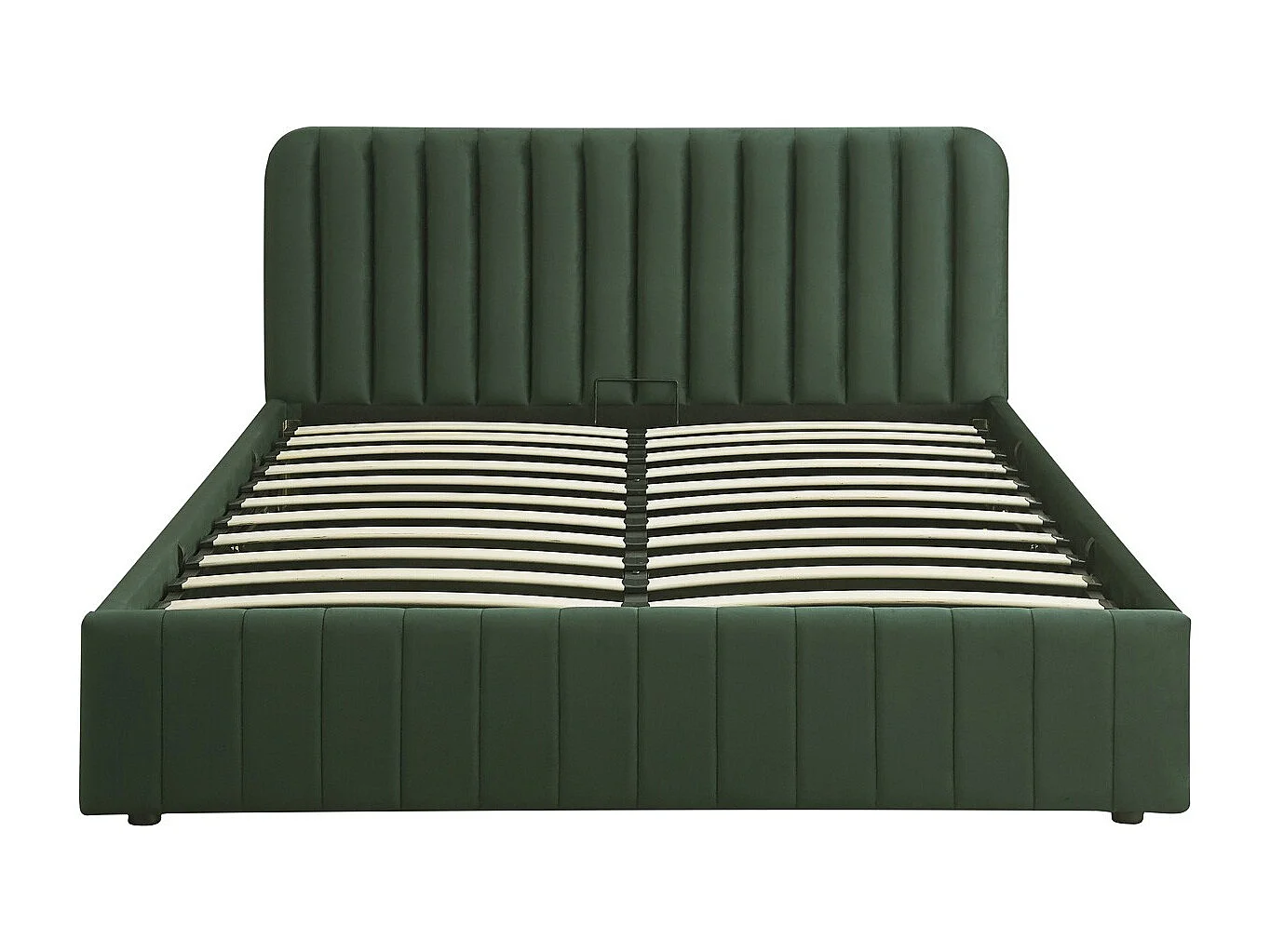 Lit coffre adulte 140x190 cm avec tête de lit capitonnée en velours vert kaki - Ava