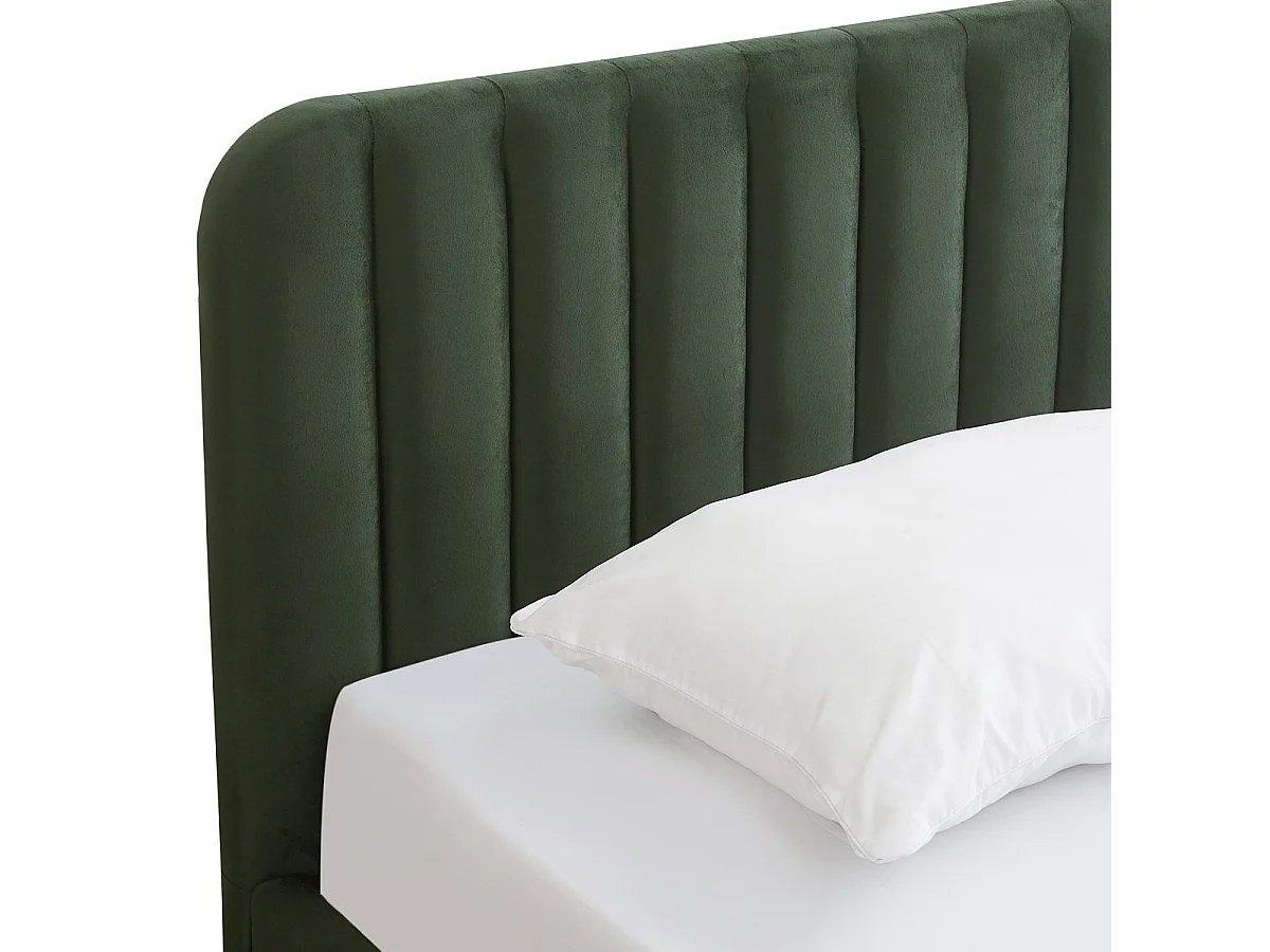 Lit coffre adulte 140x190 cm avec tête de lit capitonnée en velours vert kaki - Ava