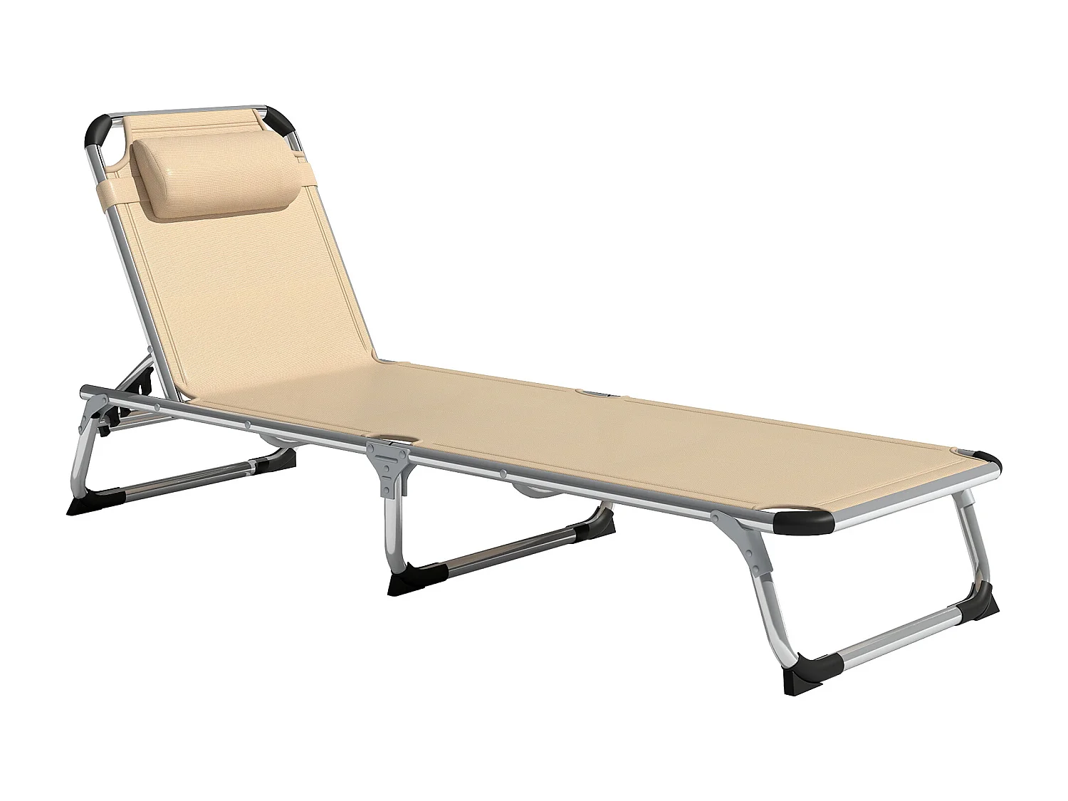 Bain de soleil transat pliable grand confort dossier réglable multi-position tétière alu. textilène beige