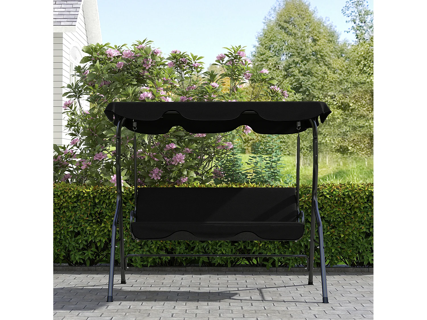 Balancelle de jardin 3 places coussins assise dossier noir