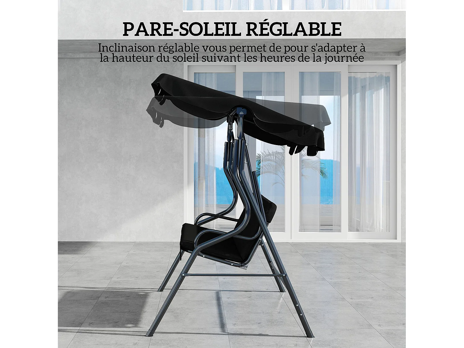 Balancelle de jardin 3 places coussins assise dossier noir