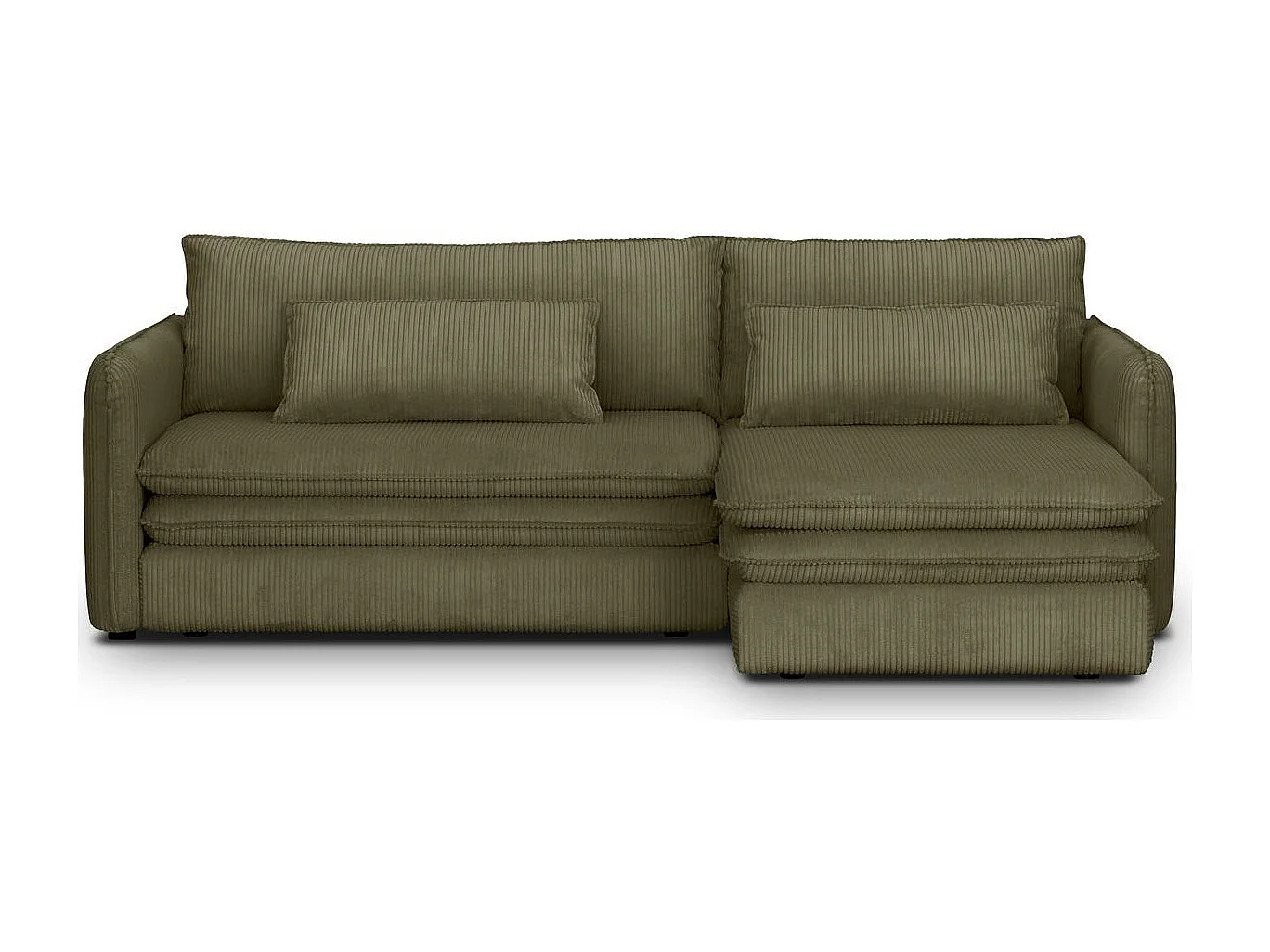 Canapé d'angle convertible réversible 3 places en velours côtelé vert kaki - Baya