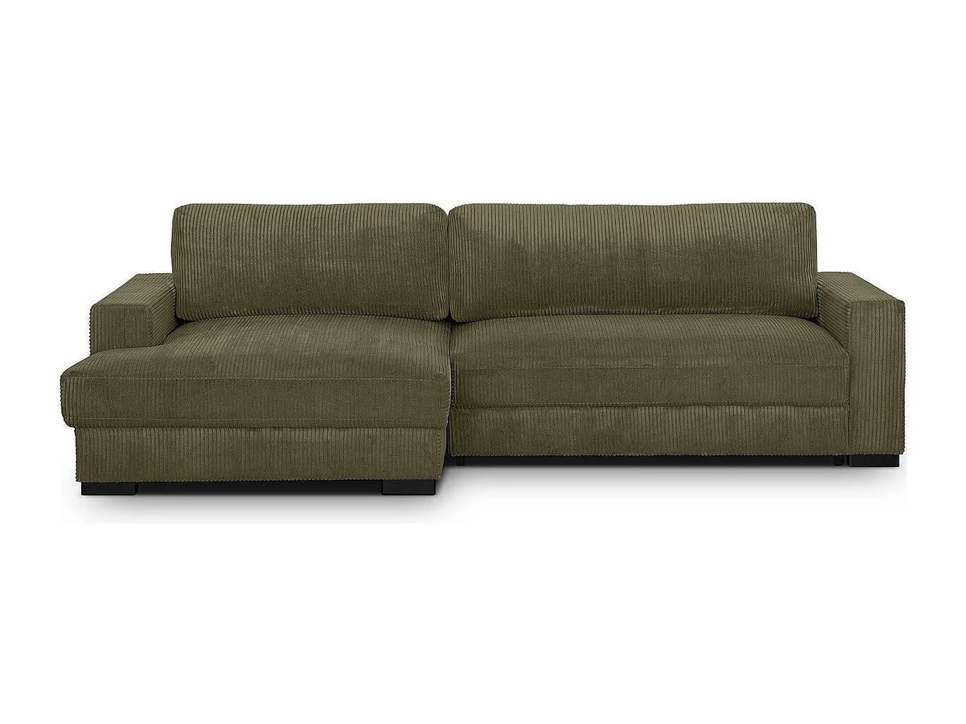 Canapé d'angle à gauche convertible 3 places en velours côtelé vert kaki - Arty