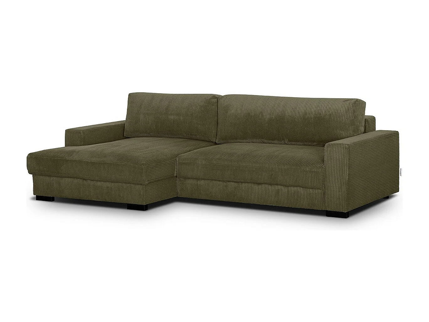 Canapé d'angle à gauche convertible 3 places en velours côtelé vert kaki - Arty