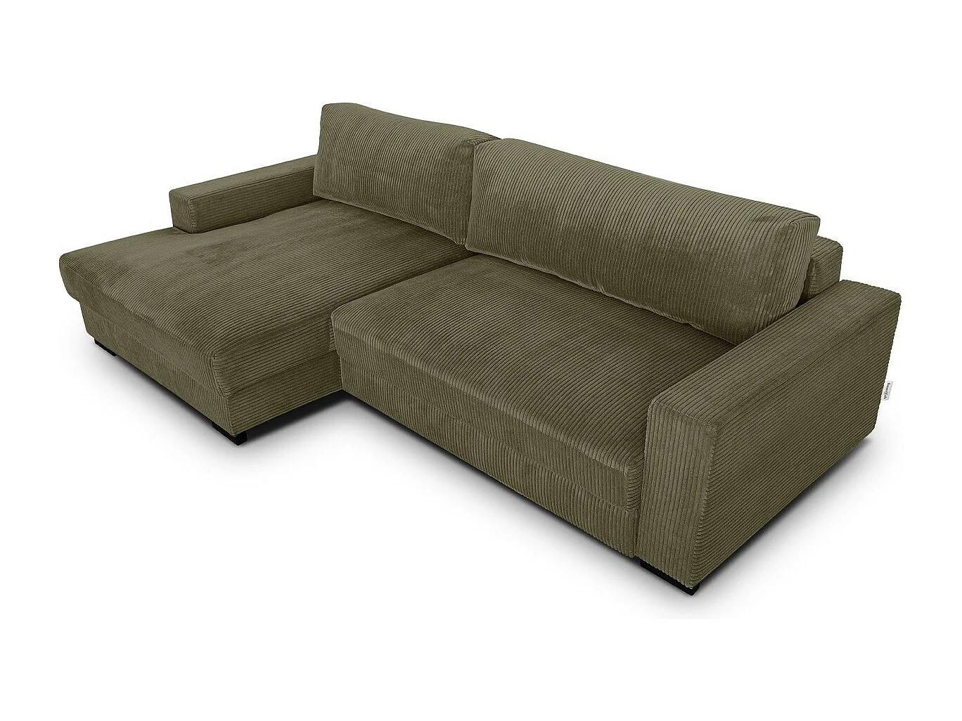 Canapé d'angle à gauche convertible 3 places en velours côtelé vert kaki - Arty