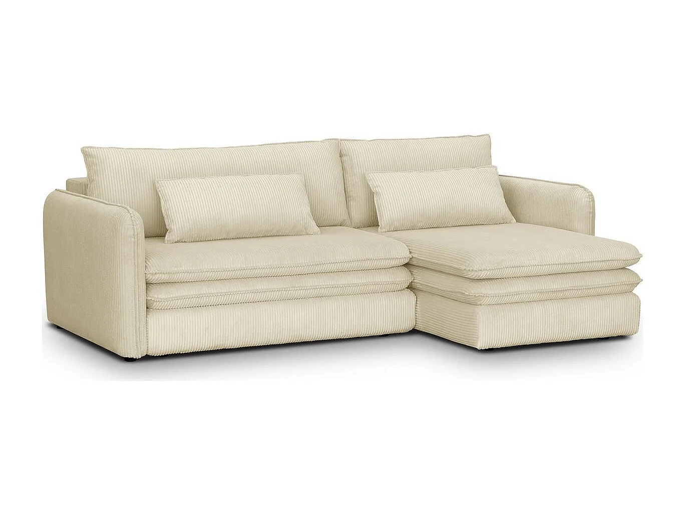 Canapé d'angle convertible réversible 3 places en velours côtelé beige - Baya