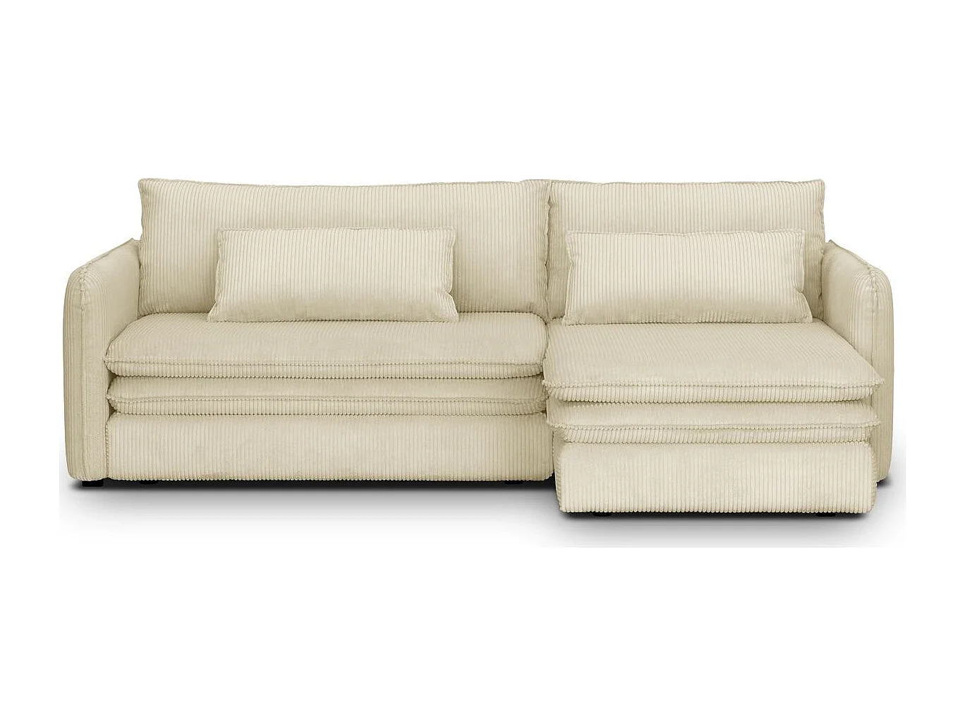 Canapé d'angle convertible réversible 3 places en velours côtelé beige - Baya