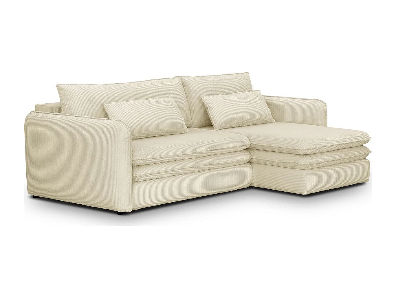 Canapé d'angle convertible réversible 3 places en velours côtelé beige - Baya