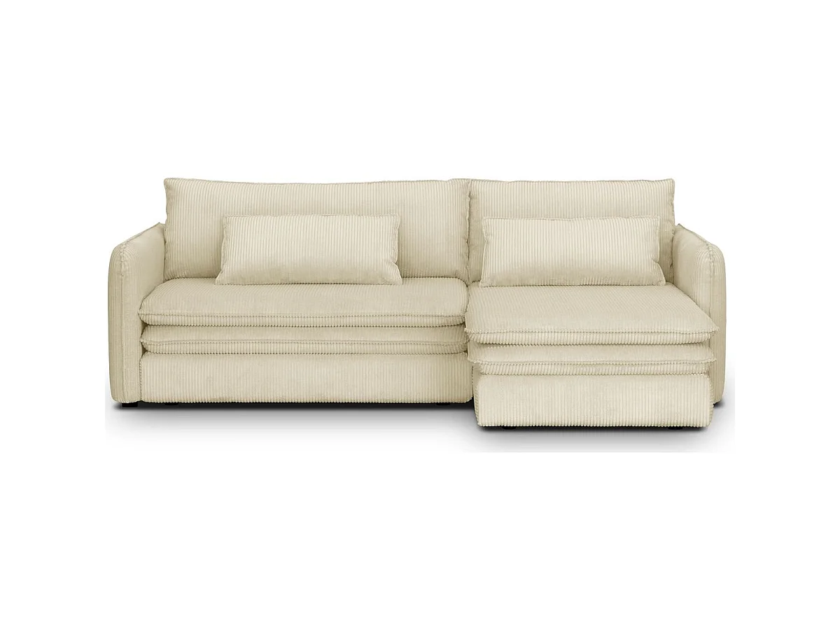 Canapé d'angle réversible convertible 3 places en velours beige BAYA