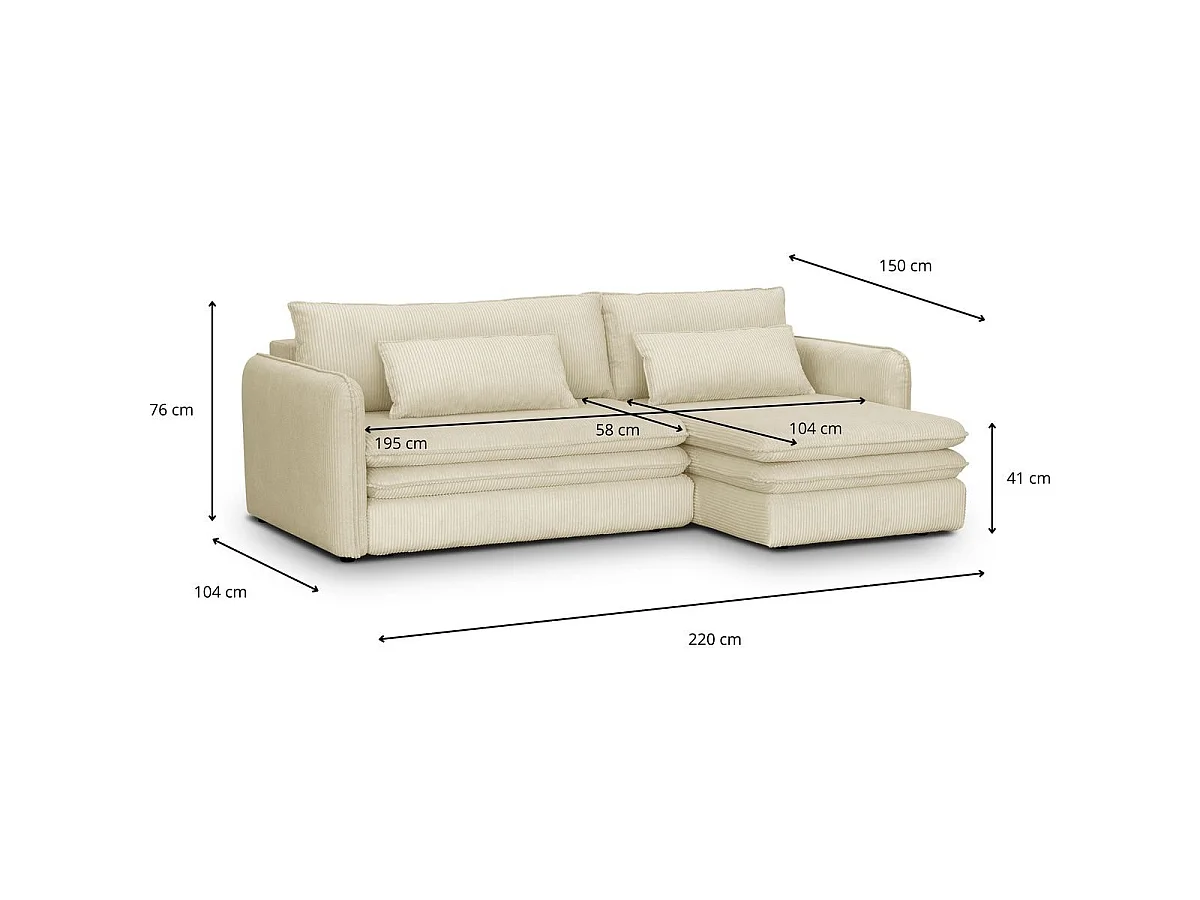 Canapé d'angle réversible convertible 3 places en velours beige BAYA