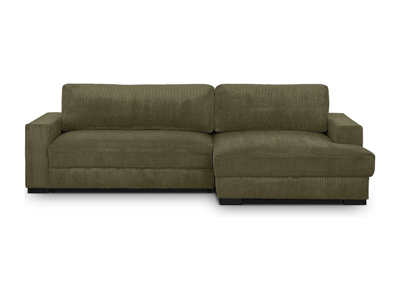 Canapé d'angle à droite convertible 3 places en velours côtelé vert kaki - Arty