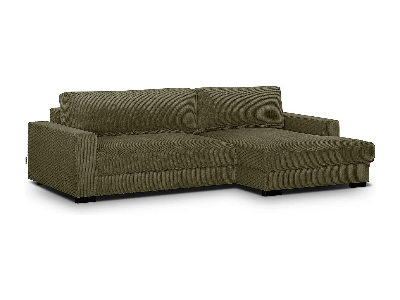 Canapé d'angle à droite convertible 3 places en velours côtelé vert kaki - Arty