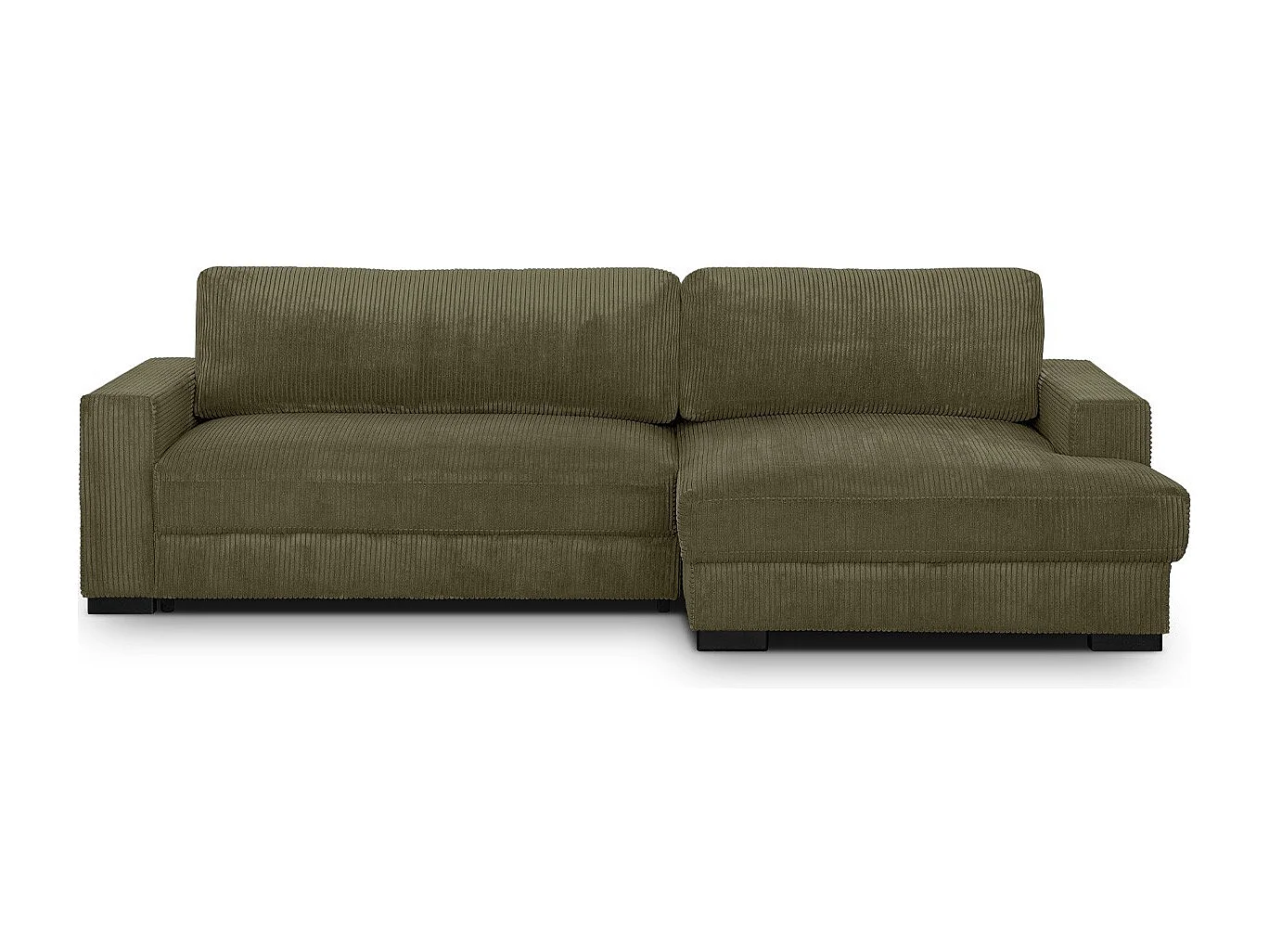 Canapé d'angle à droite convertible 3 places en velours côtelé vert kaki - Arty