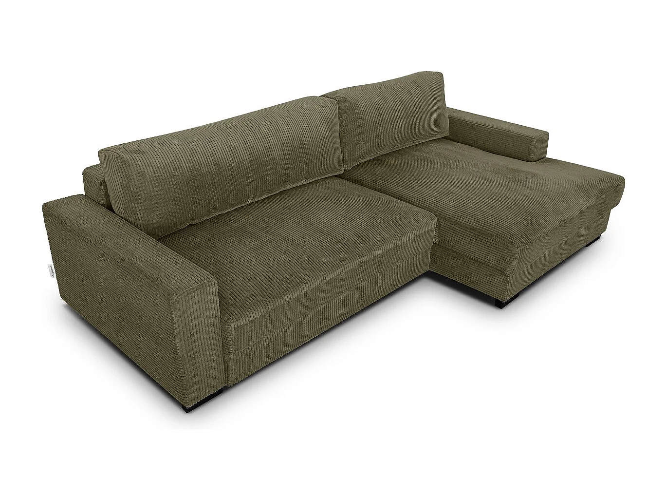 Canapé d'angle à droite convertible 3 places en velours côtelé vert kaki - Arty