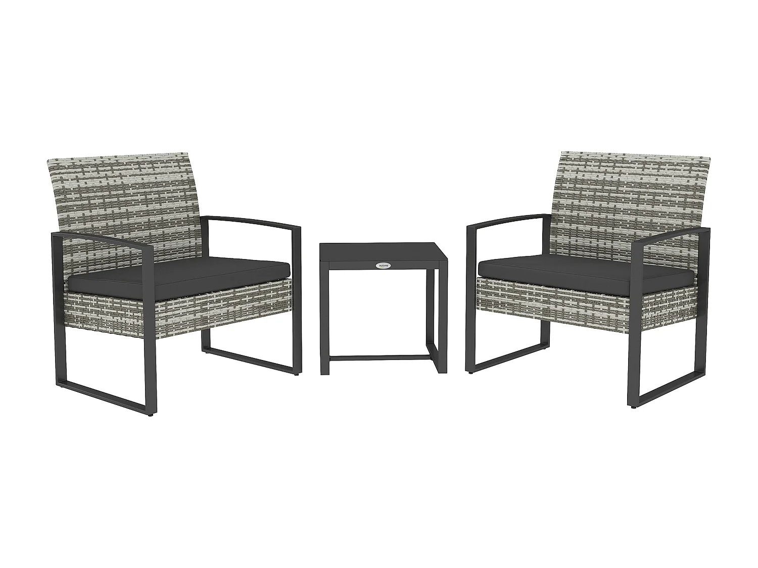 Salon de jardin 2 places 3 pièces 2 chaises avec coussins + table basse plateau verre trempé résine tressée aspect rotin gris