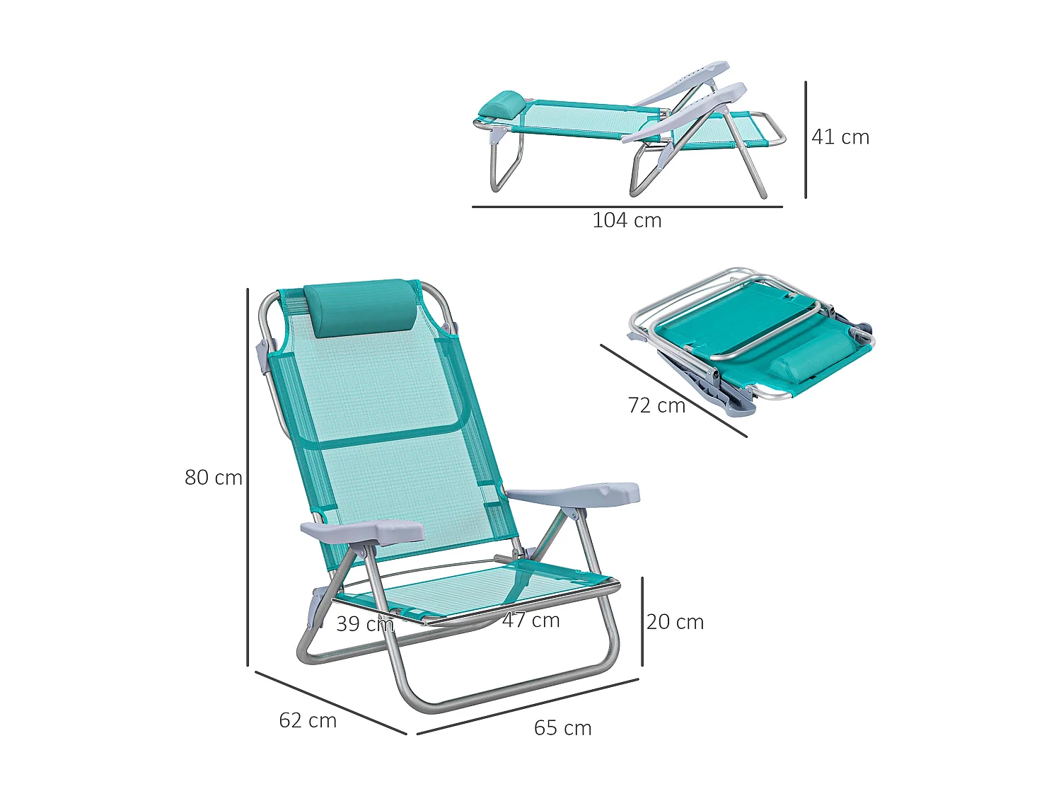 Lot de 2 chaises de jardin camping plage pliables tétière dossier inclinable 6 niv. alu. teslin gris