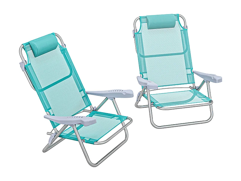 Lot de 2 chaises de jardin camping plage pliables tétière dossier inclinable 6 niv. alu. teslin gris