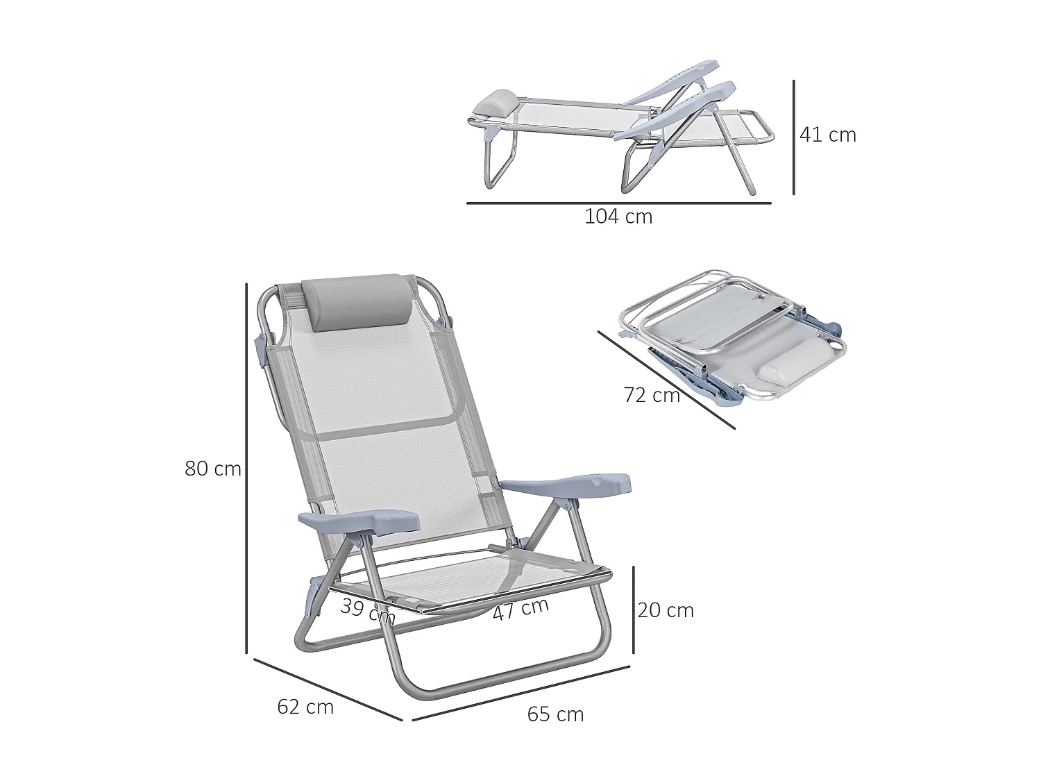 Lot de 2 chaises de jardin camping plage pliables tétière dossier inclinable 6 niv. alu. teslin bleu turquoise