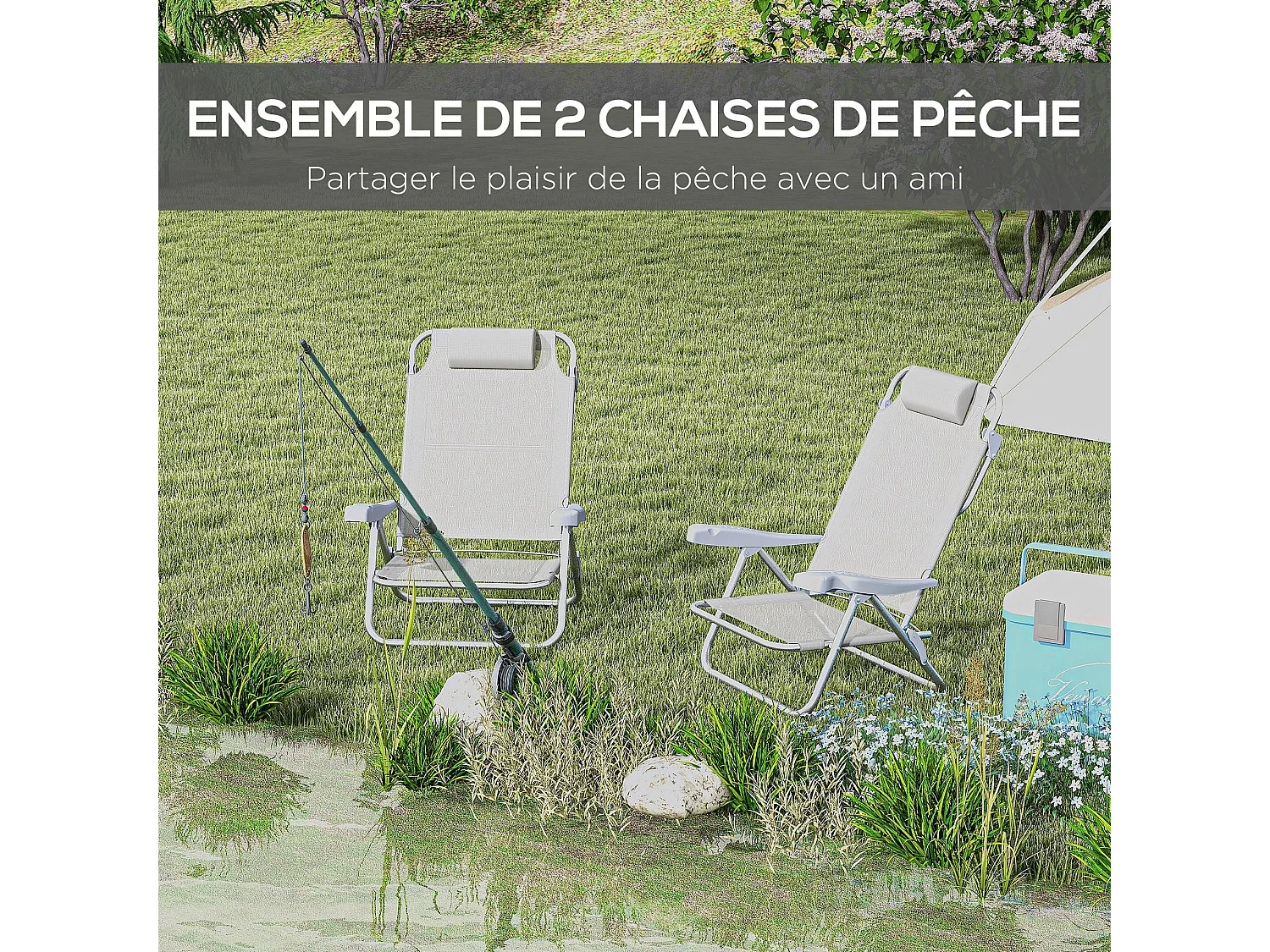 Lot de 2 chaises de jardin camping plage pliables tétière dossier inclinable 6 niv. alu. teslin bleu turquoise