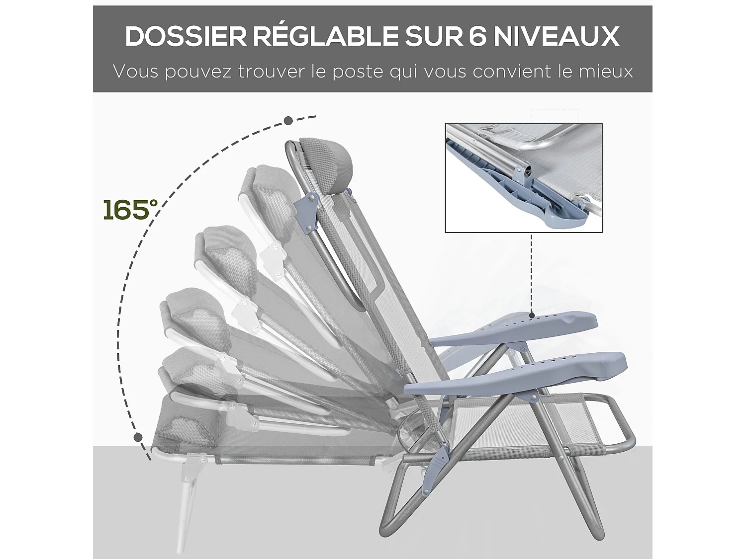 Lot de 2 chaises de jardin camping plage pliables tétière dossier inclinable 6 niv. alu. teslin bleu turquoise