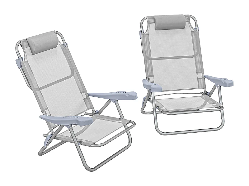 Lot de 2 chaises de jardin camping plage pliables tétière dossier inclinable 6 niv. alu. teslin bleu turquoise