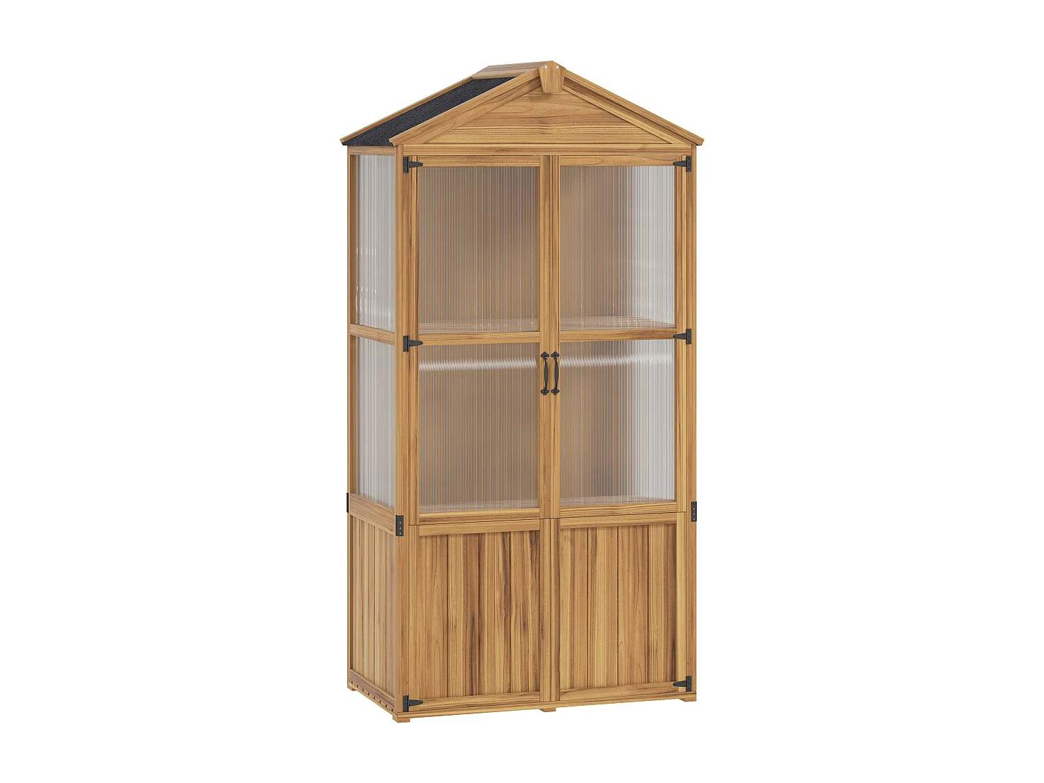 Armoire de jardin en bois - 2 portes, 2 étagères, toit bitumé - dim. 94 x 55 x 178 cm - sapin pré-huilé polycarbonate