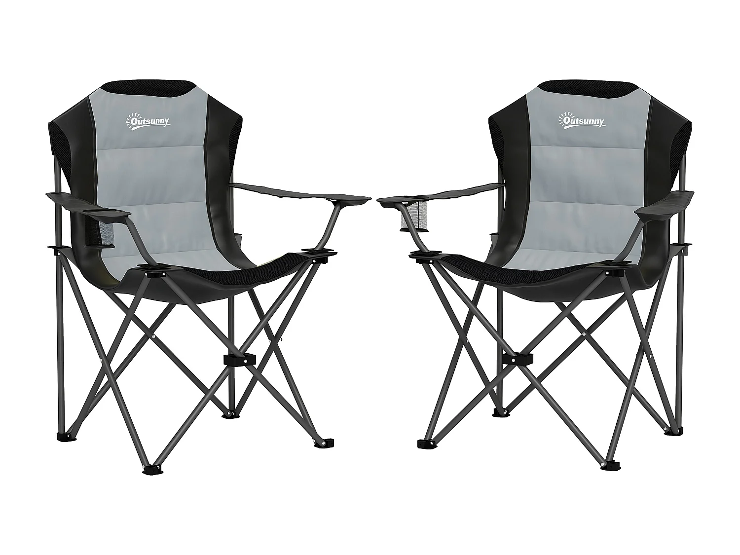 Lot de 2 chaises pliantes rembourrées de camping - porte-gobelet - gris