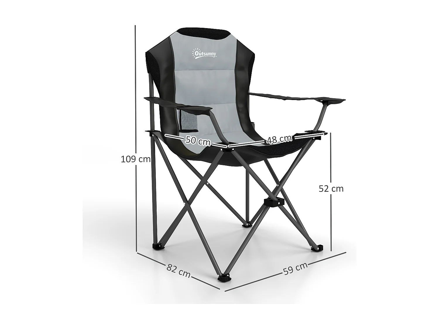 Lot de 2 chaises pliantes rembourrées de camping - porte-gobelet - gris