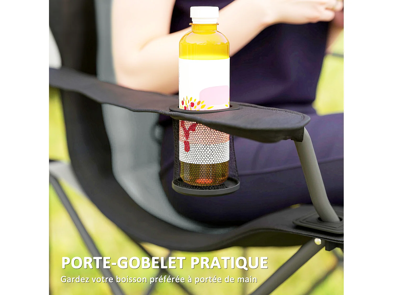 Lot de 2 chaises pliantes rembourrées de camping - porte-gobelet - gris
