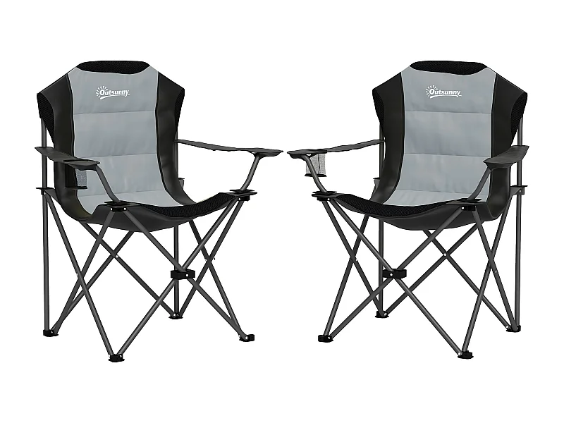 Lot de 2 chaises pliantes rembourrées de camping - porte-gobelet - gris