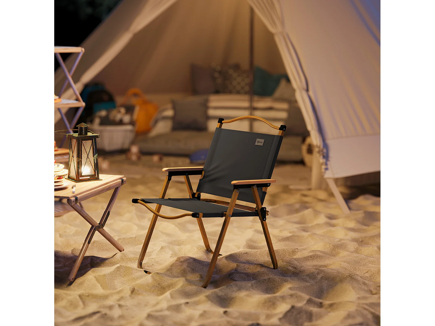 Chaise de plage camping pliante - poignée - structure acier oxford gris