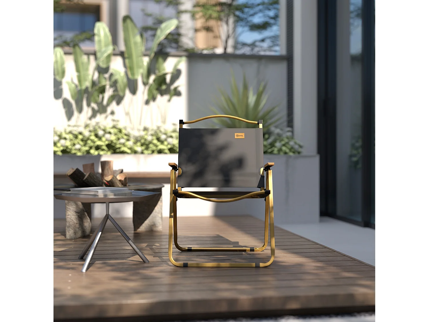 Chaise de plage camping pliante - poignée - structure acier oxford gris