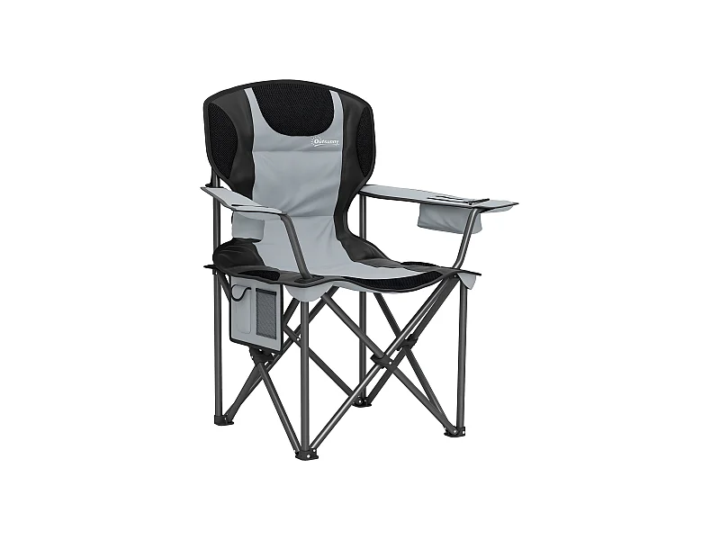 Chaise de camping pliante rembourrée - porte-gobelets, poches latérales rangement, sac isotherme - sac transport inclus - gris noir