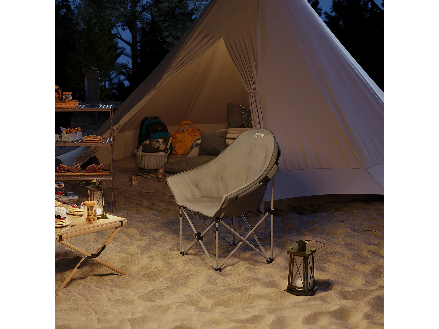 Chaise de camping pliante rembourrée revêtement toucher daim grand confort rangements sac inclus gris