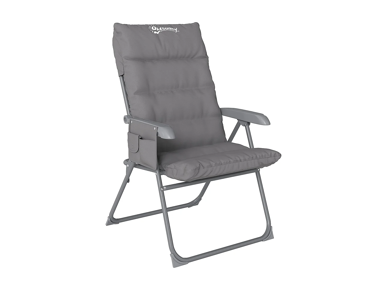 Chaise de camping pliante rembourrée inclinable grand confort gris