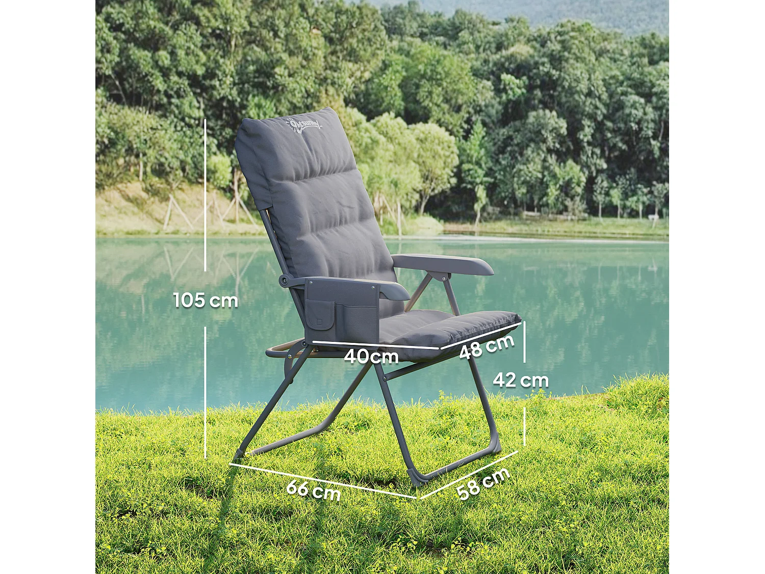 Chaise de camping pliante rembourrée inclinable grand confort gris
