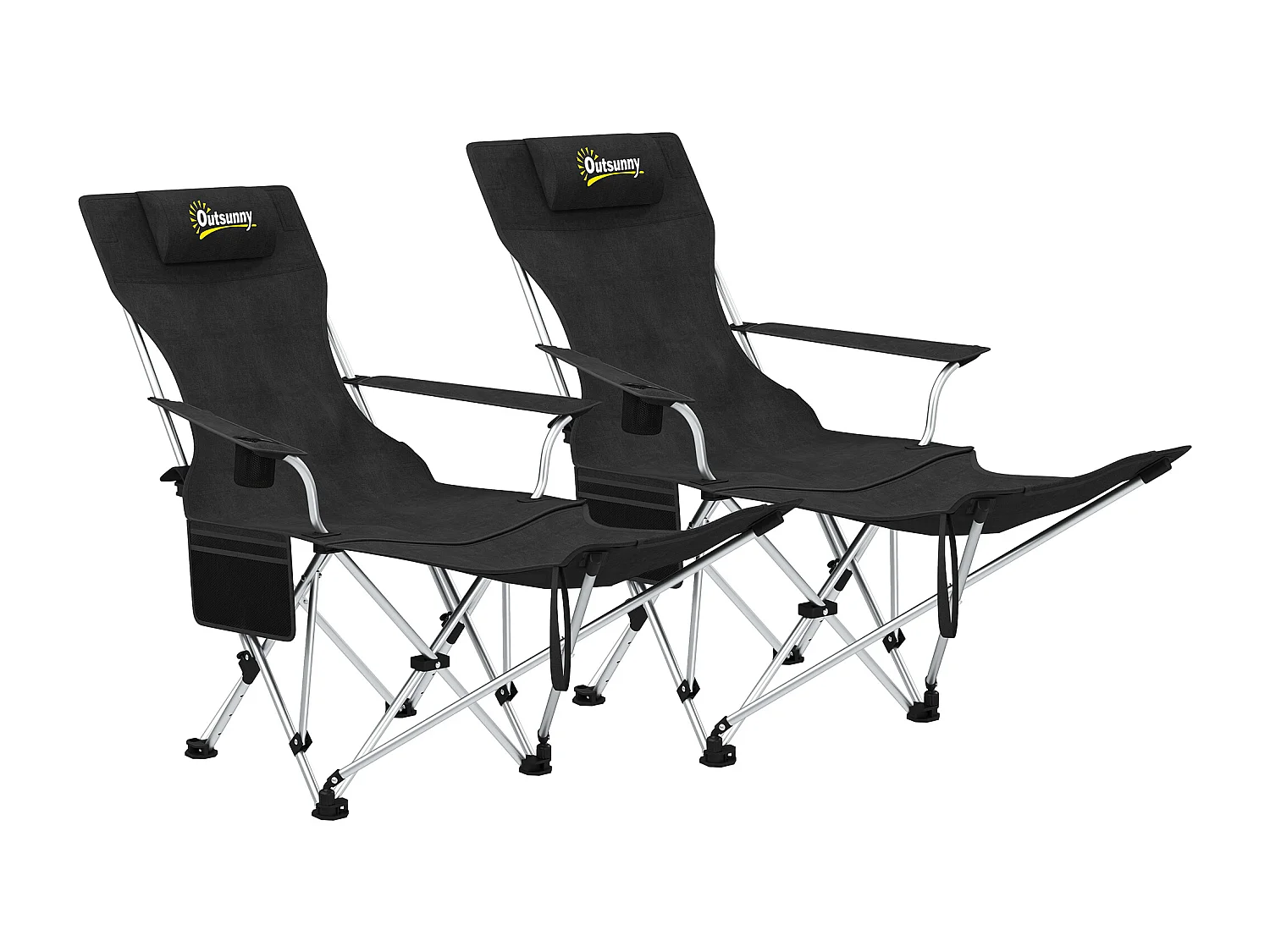Lot de 2 chaises de camping pliantes - repose-pied amovible, rangements - sac transport - noir