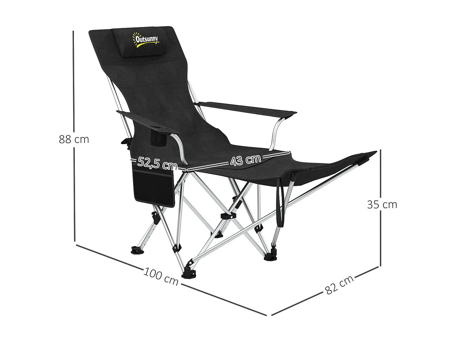 Lot de 2 chaises de camping pliantes - repose-pied amovible, rangements - sac transport - noir