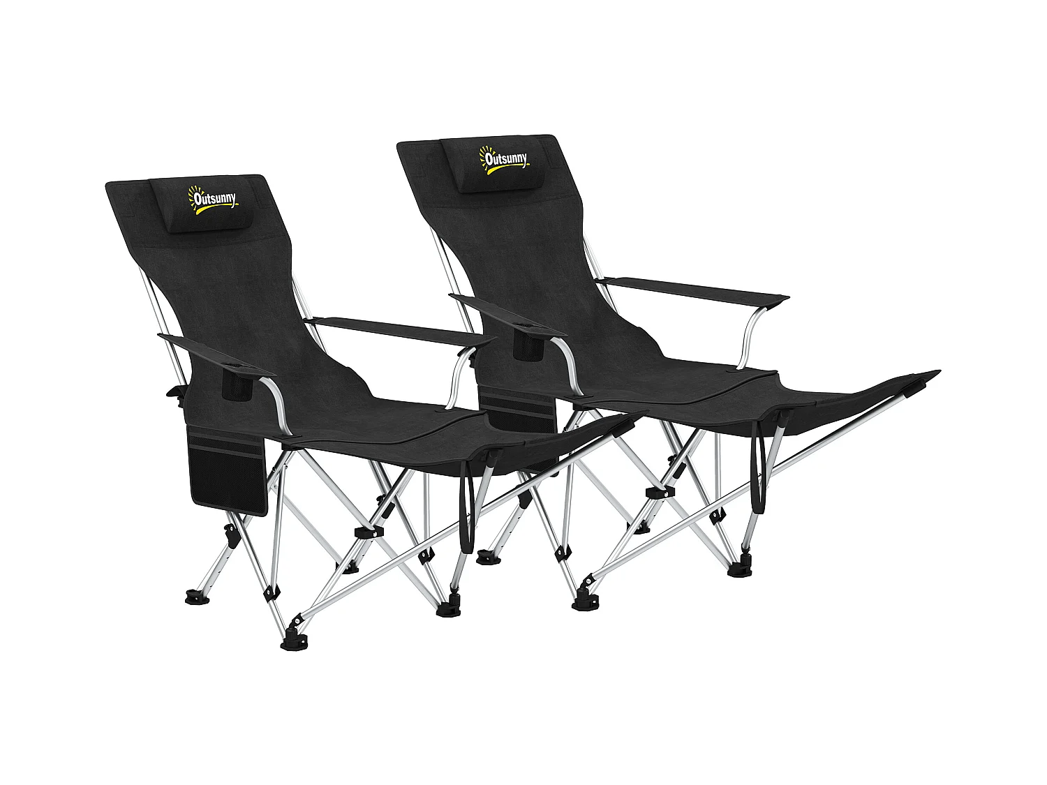 Lot de 2 chaises de camping pliantes - repose-pied amovible, rangements - sac transport - noir