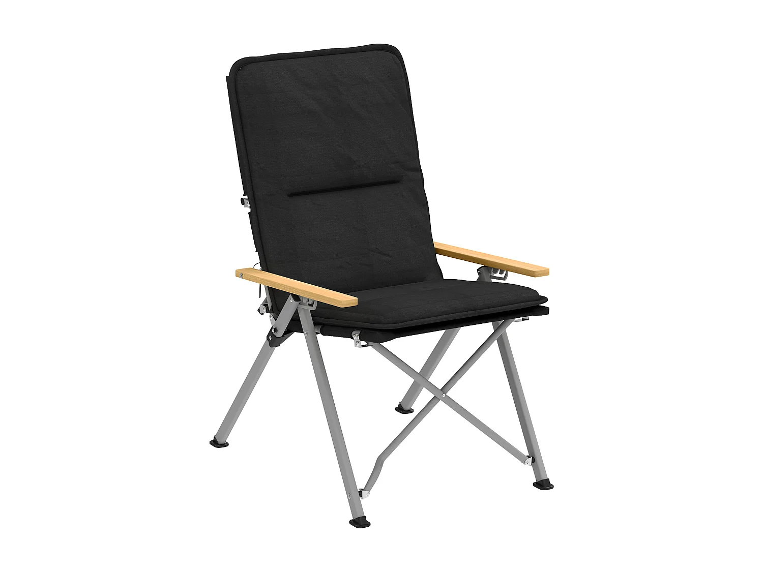 Chaise de camping pêche pliable inclinable 4 niveaux sac transport inclus alu gris bois polyester noir