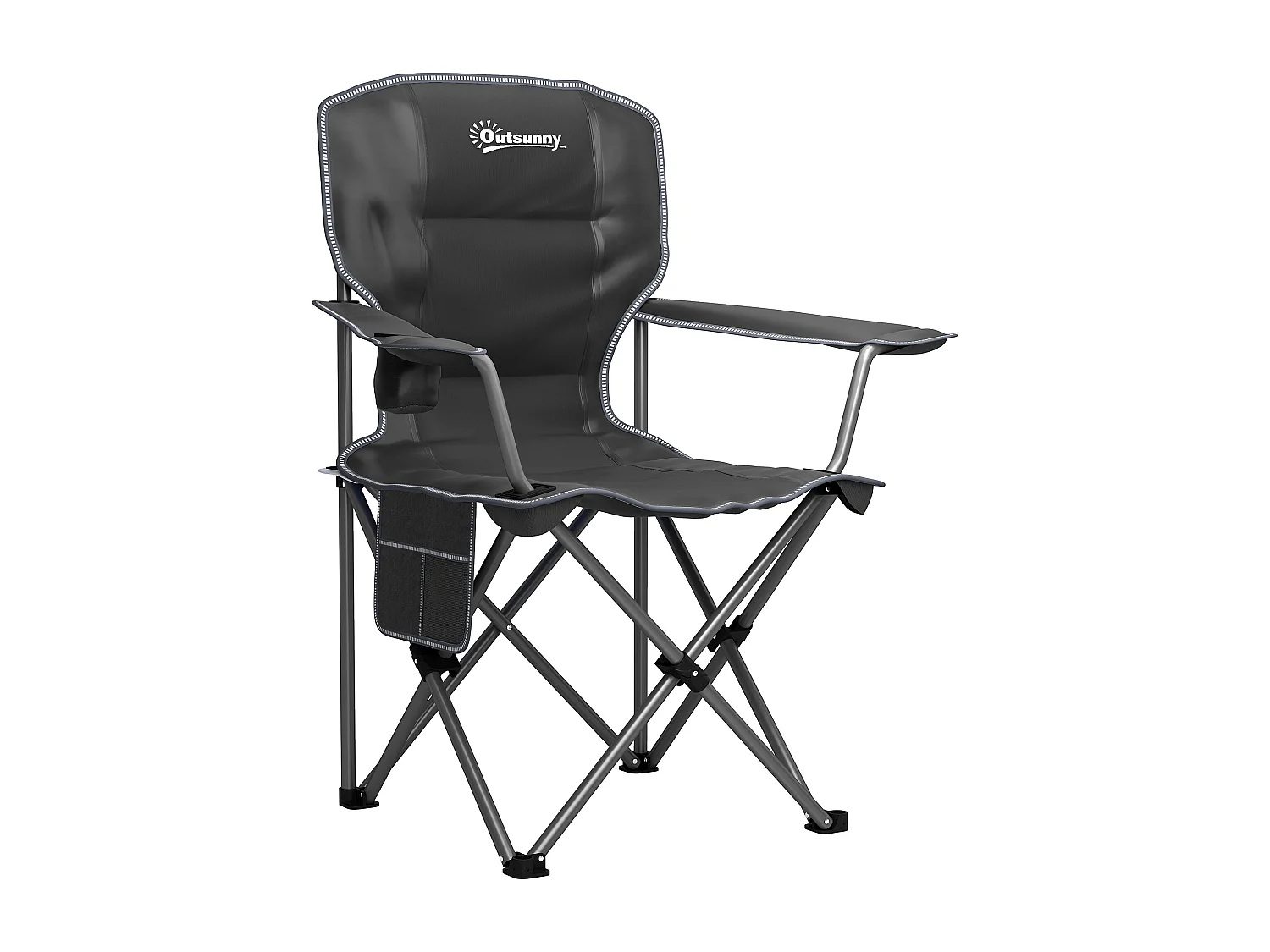 Chaise de camping pliante rembourrée - porte-gobelets, poches latérales rangement - sac transport inclus - noir