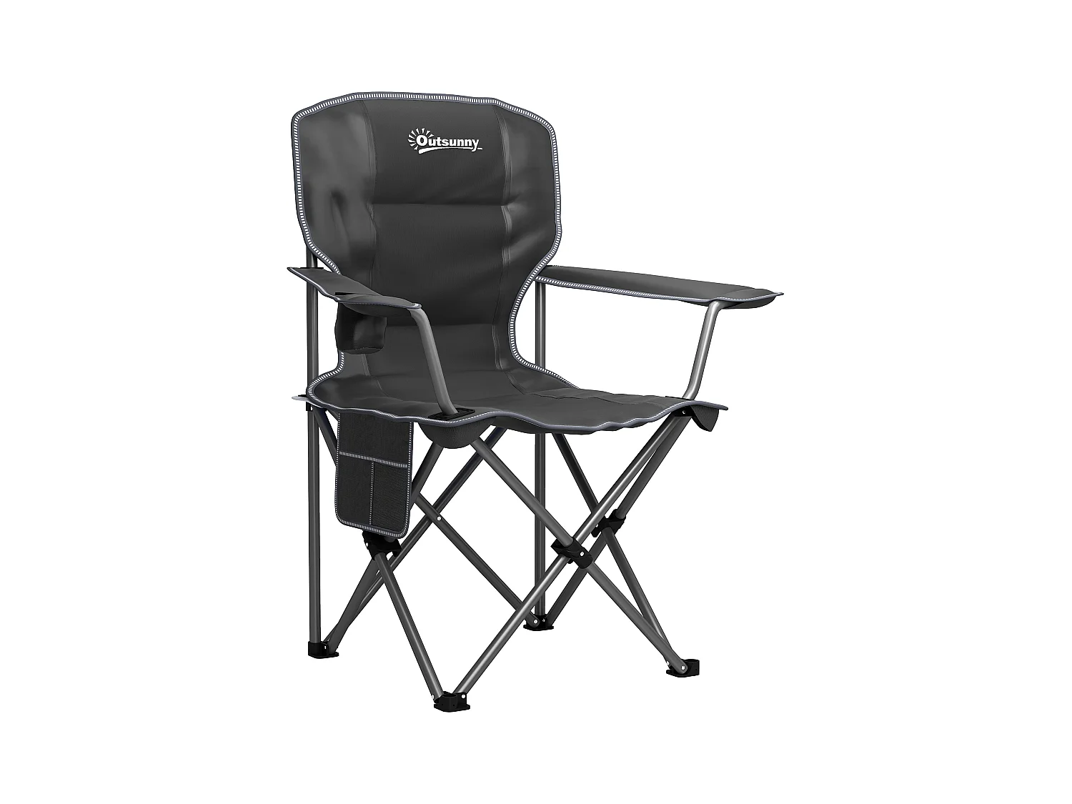 Chaise de camping pliante rembourrée - porte-gobelets, poches latérales rangement - sac transport inclus - noir