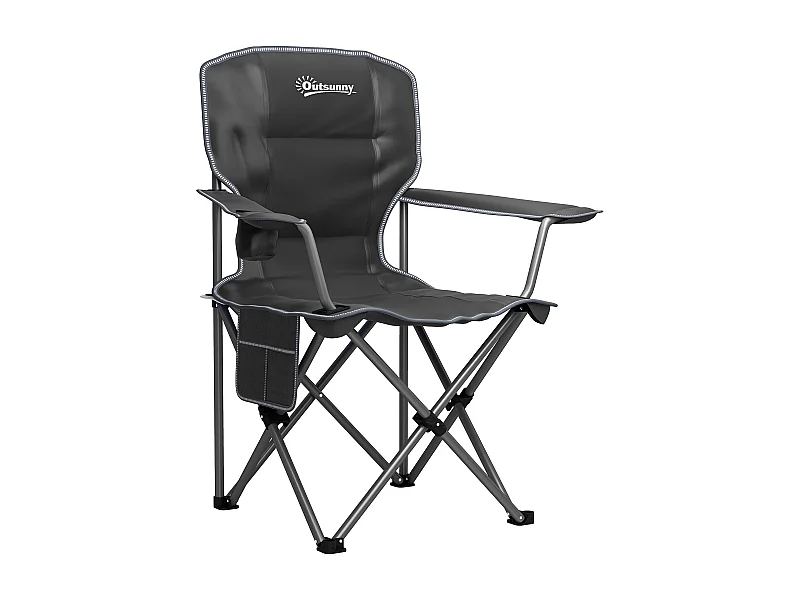 Chaise de camping pliante rembourrée - porte-gobelets, poches latérales rangement - sac transport inclus - noir